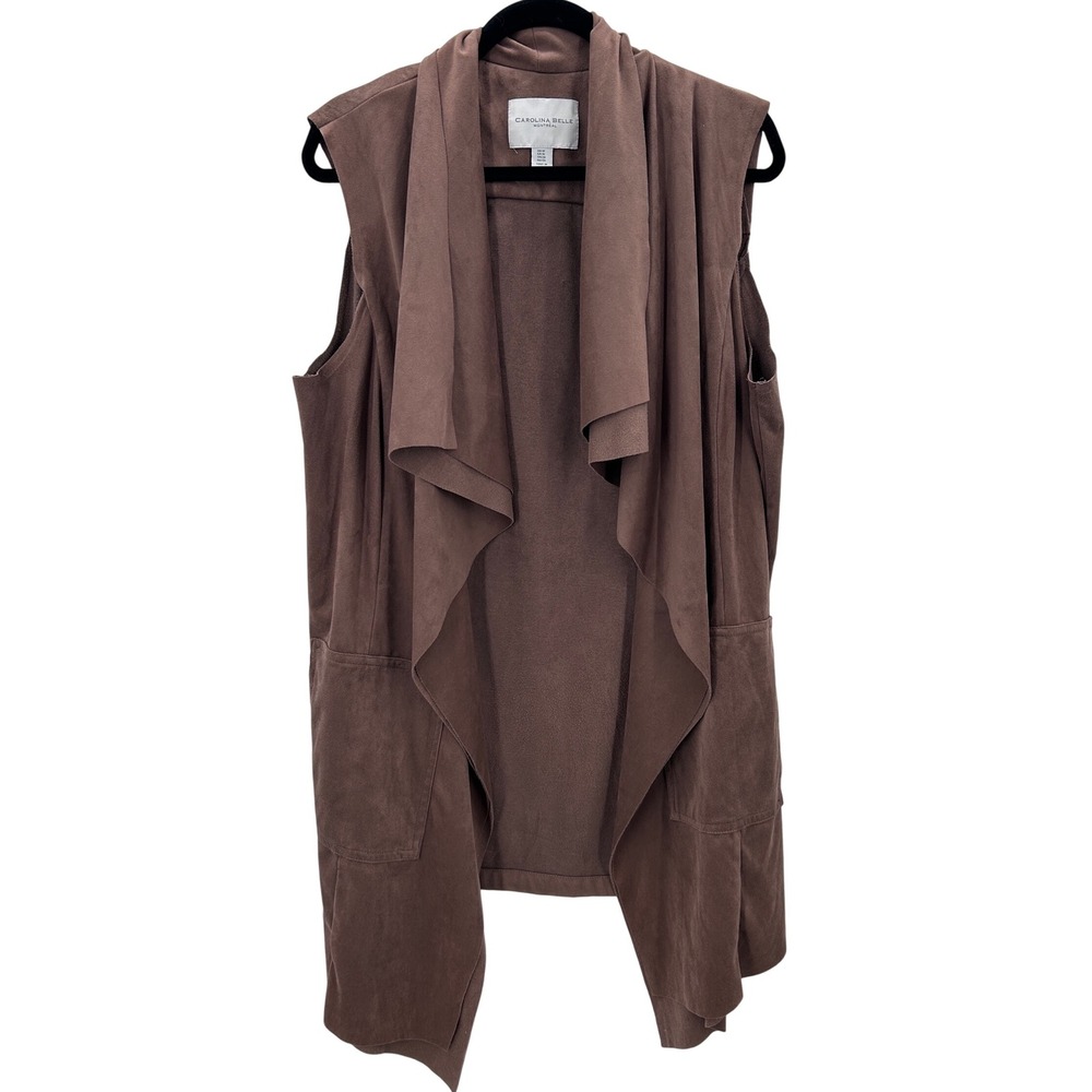 Carolina Belle Montreal Brown Faux‎ Suede Western Waterfall Vest Women's Size 1X